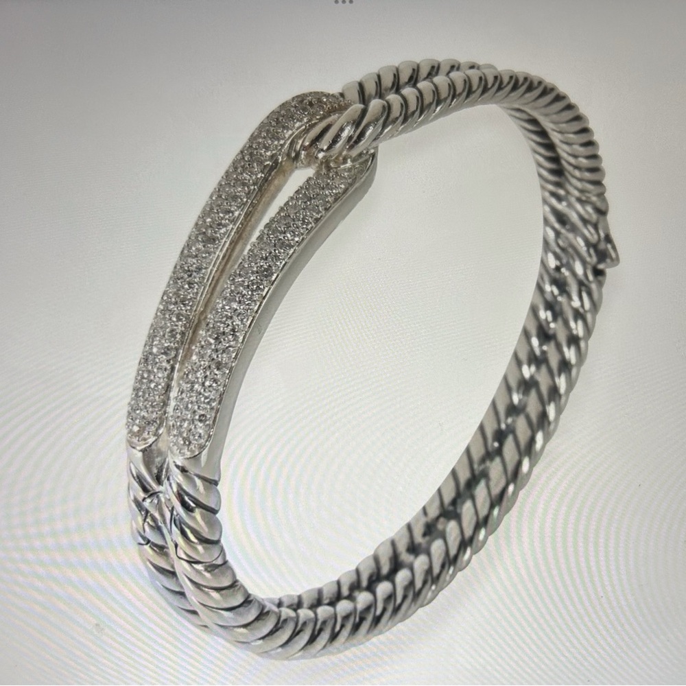 David Yurman Labyrinth single loop diamond bracelet in sterling silver.